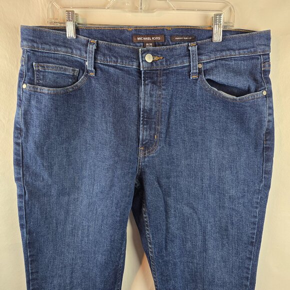 Michael Kors Mens 36x30 Blue Parker Slim Fit Jeans Denim Stretch Cotton Dark A35 - Picture 2 of 11